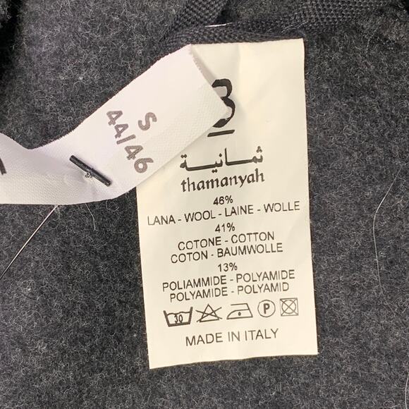 THAMANYAH Size S Black Double Face Wool Cotton Blend Collarless Jacket - Picture 5 of 6